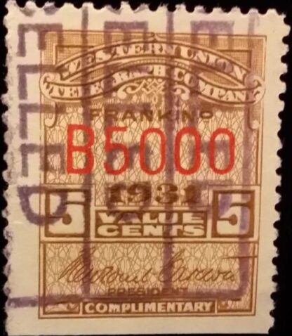 Western Union Telegraph Company 5 Cents Value Stamp