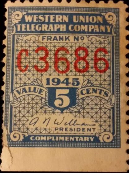 Western Union Telegraph Company 1945 5 cents value stamp