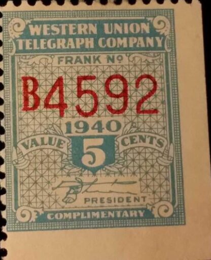 Western union telegraph company1940 value 5 cents stamp